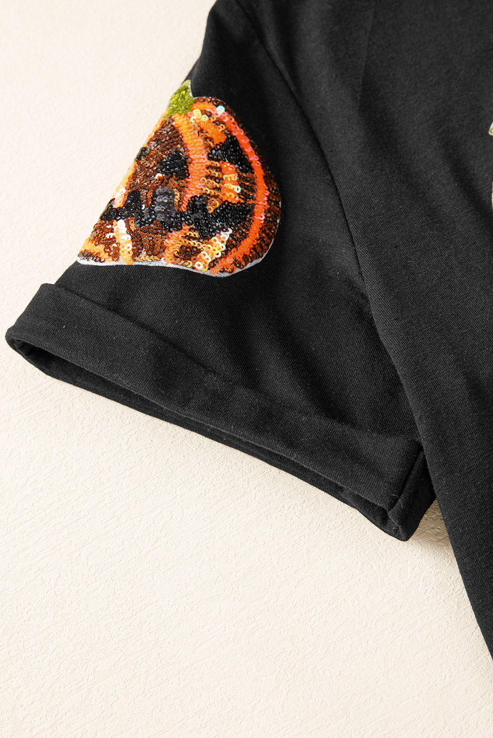 Black Sequin Pumpkin Face Halloween T Shirt - loveforevers