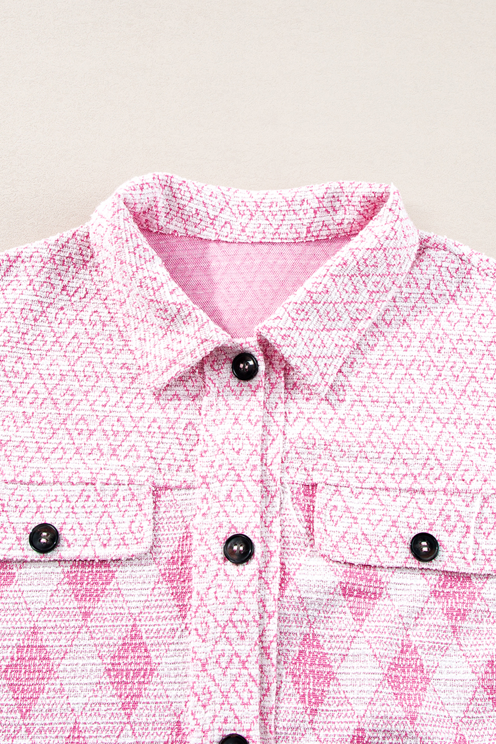 Delicacy Geometric Print Textured Flap Detail Shacket with Pocket - loveforevers