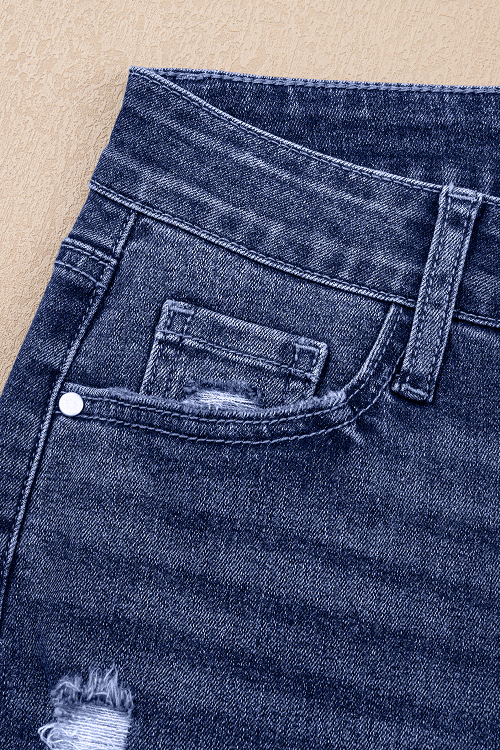 Real Teal Folded Cuffs Distressed Straight High Waist Jeans - loveforevers