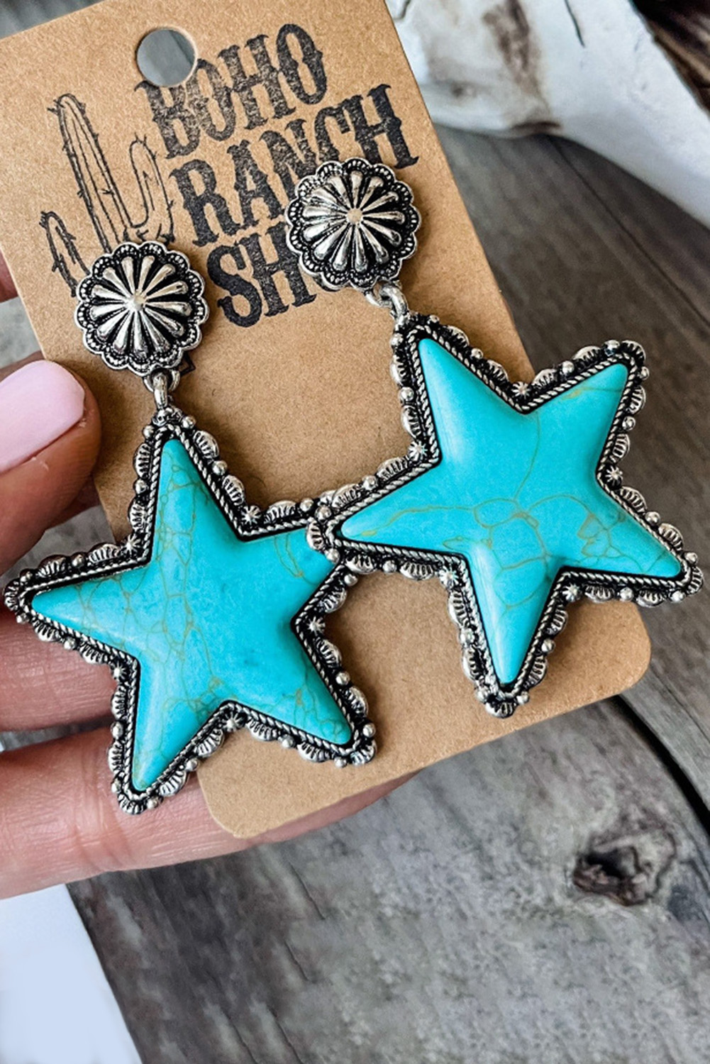 Green Star Dangle Antique Studded Western Earrings - loveforevers