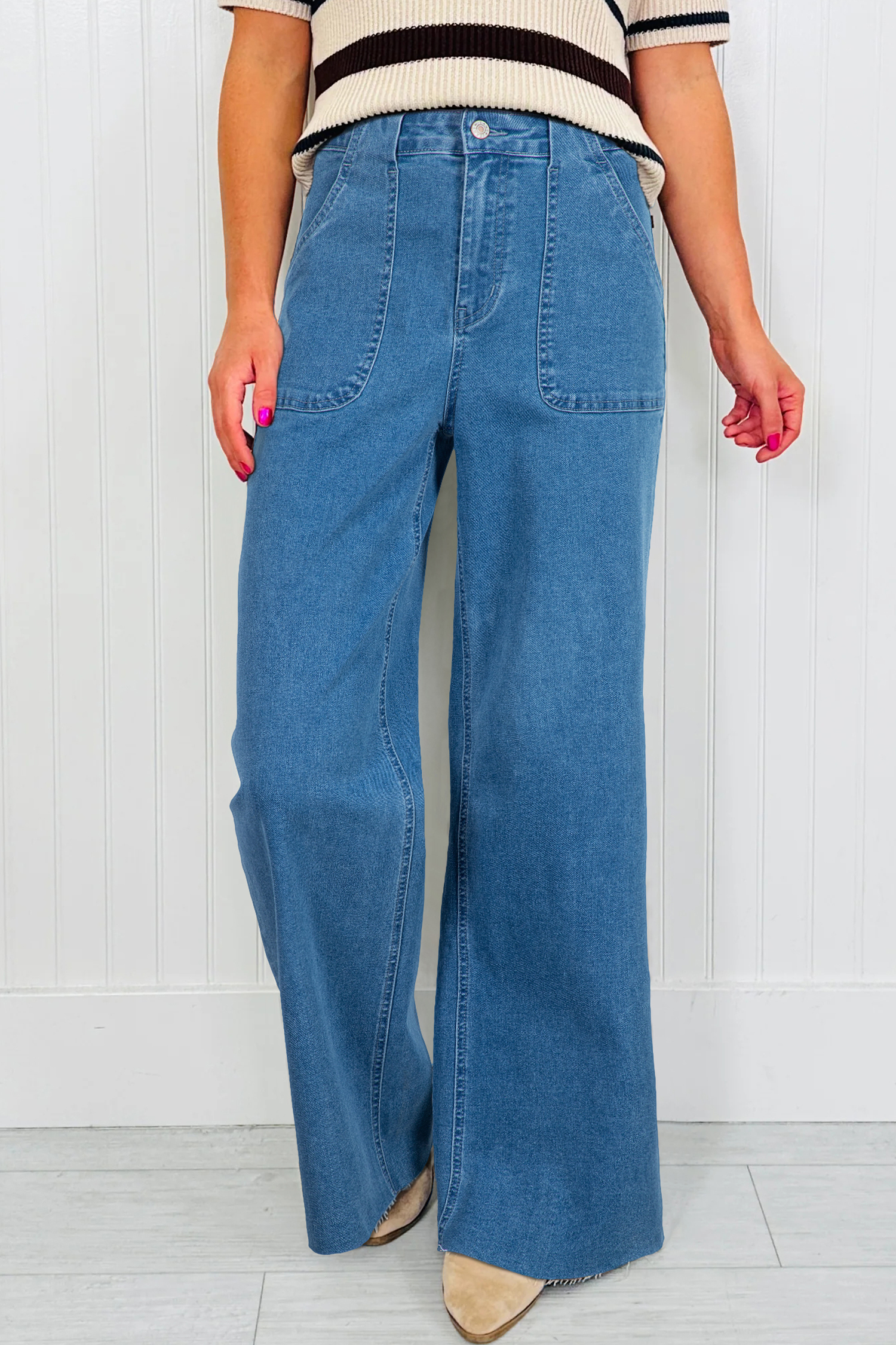 Dusk Blue Retro Washed Patch Pocket Loose Jeans - loveforevers