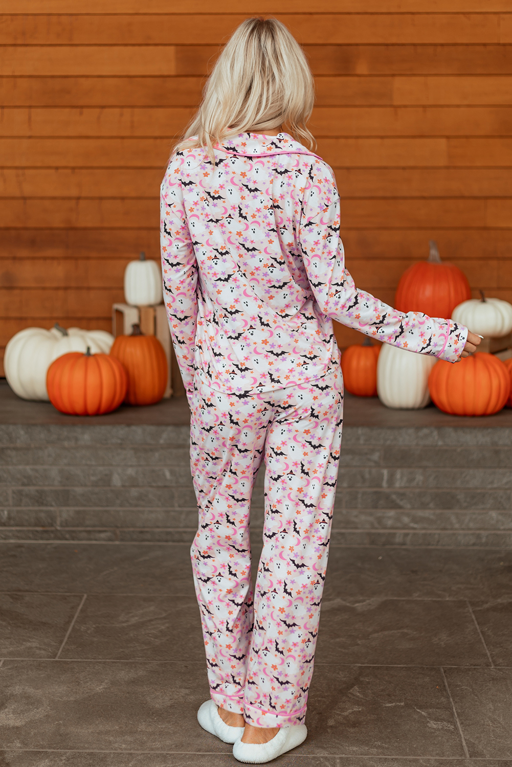 Pink Halloween Eve Haunted Honey Bat Print Pajama Set - loveforevers