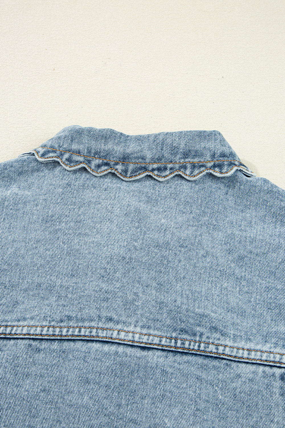 Myosotis Scallop Trim Collar Patched Pocket Button Up Mineral Washed Denim Jacket - loveforevers