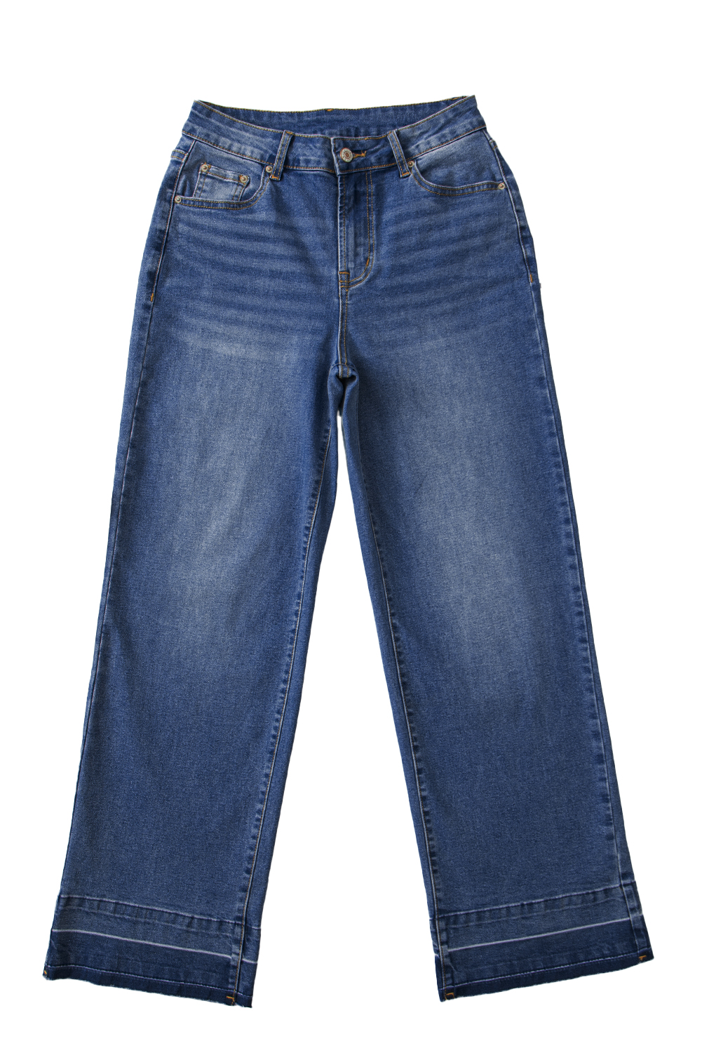 Real Teal Raw Hem Unique Cuffs Straight High Rise Loose Jeans - loveforevers