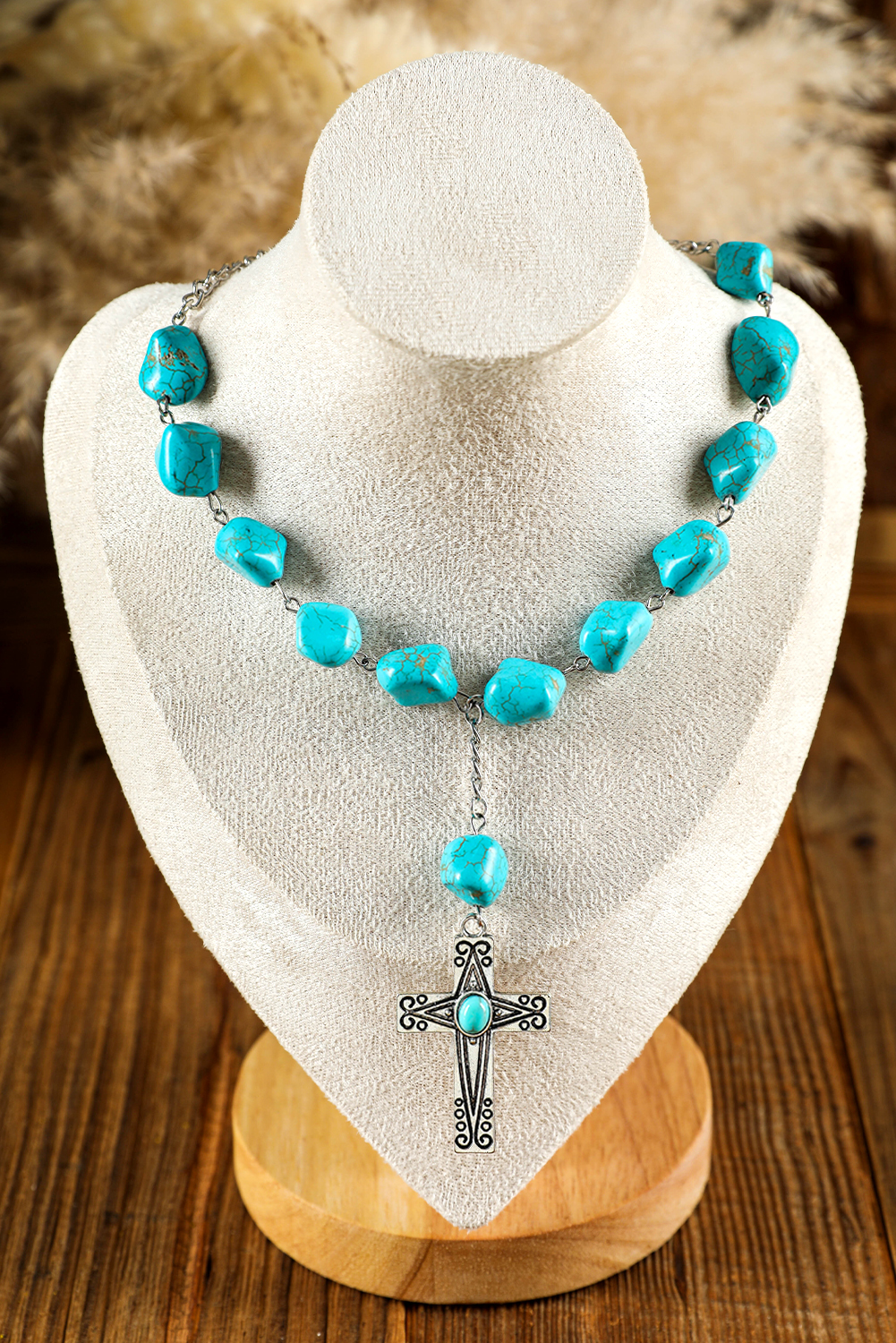 Peacock Blue Turquoise Cross Pendant Necklace - loveforevers
