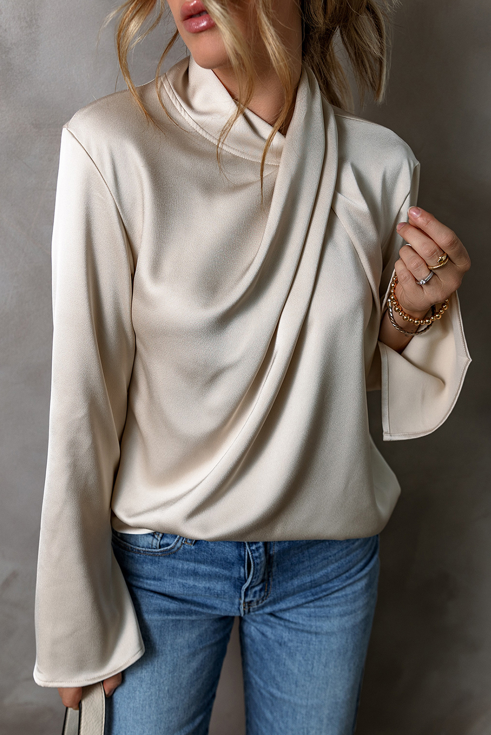 Jet Stream Satin Cross Front Slit Back Blouse - loveforevers