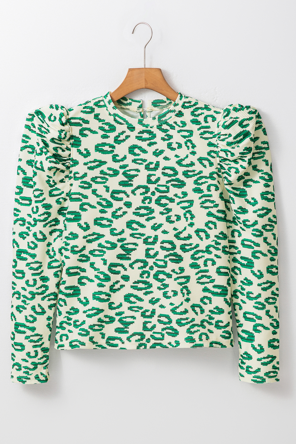 Blackish Green Leopard Print Mock Neck Puff Sleeve Top - loveforevers