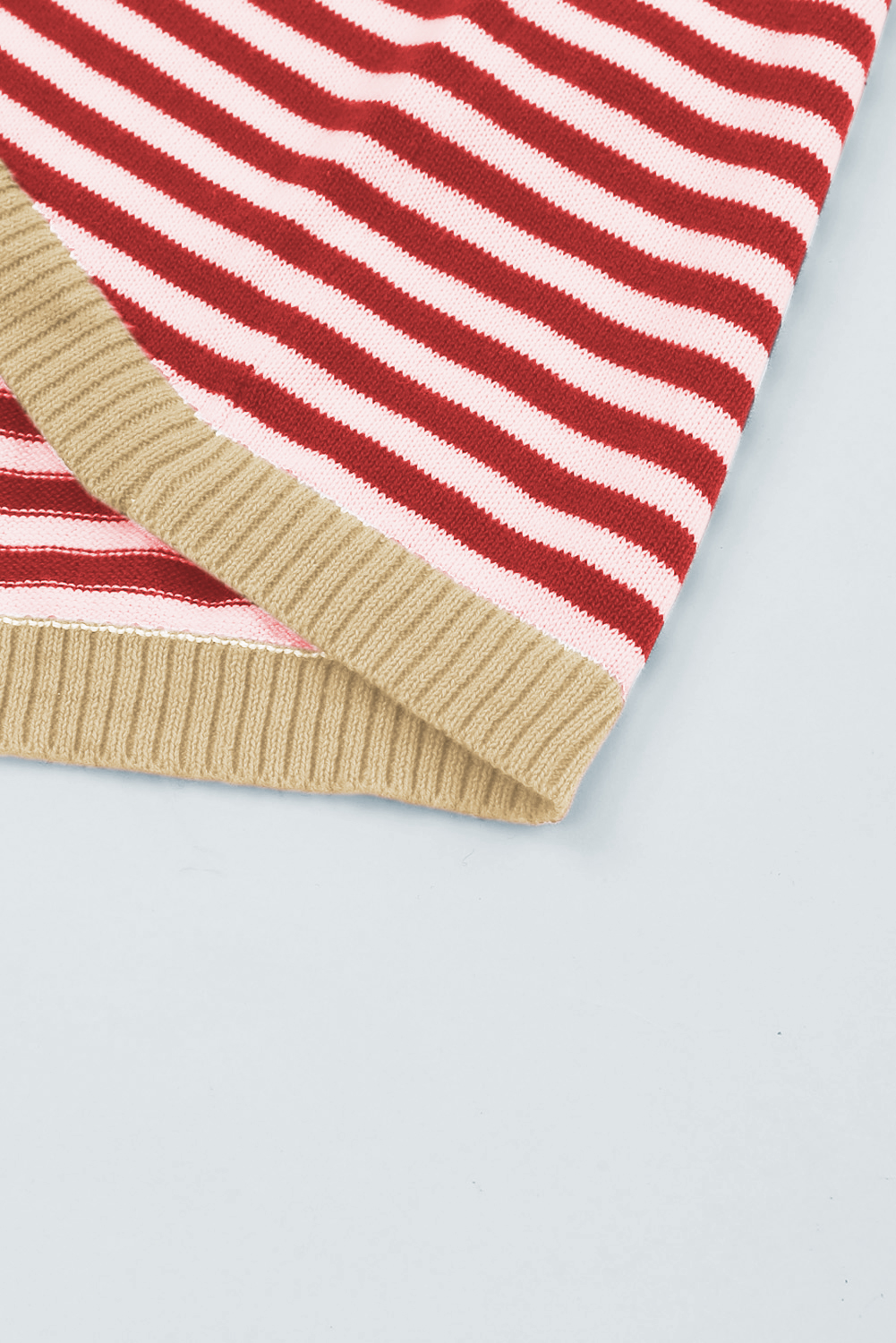Fiery Red Striped Contrast Trimmed Drop Shoulder Sweater - loveforevers