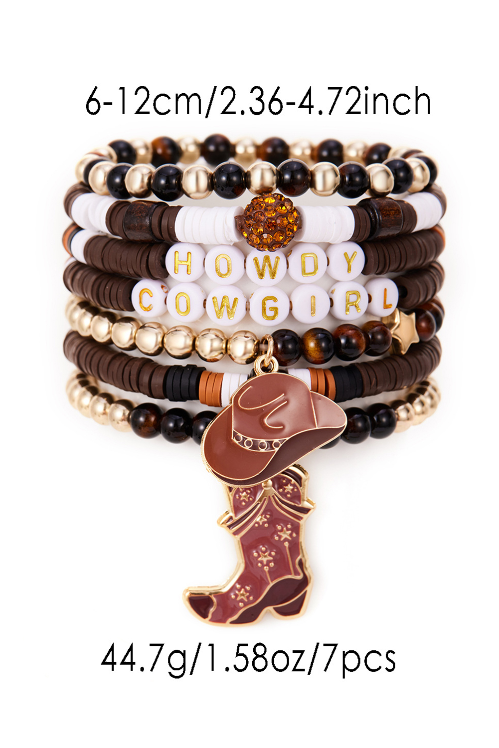 Coffee HOWDY COWGIRL Western Beaded 7pcs Stretch Bracelet Set - loveforevers