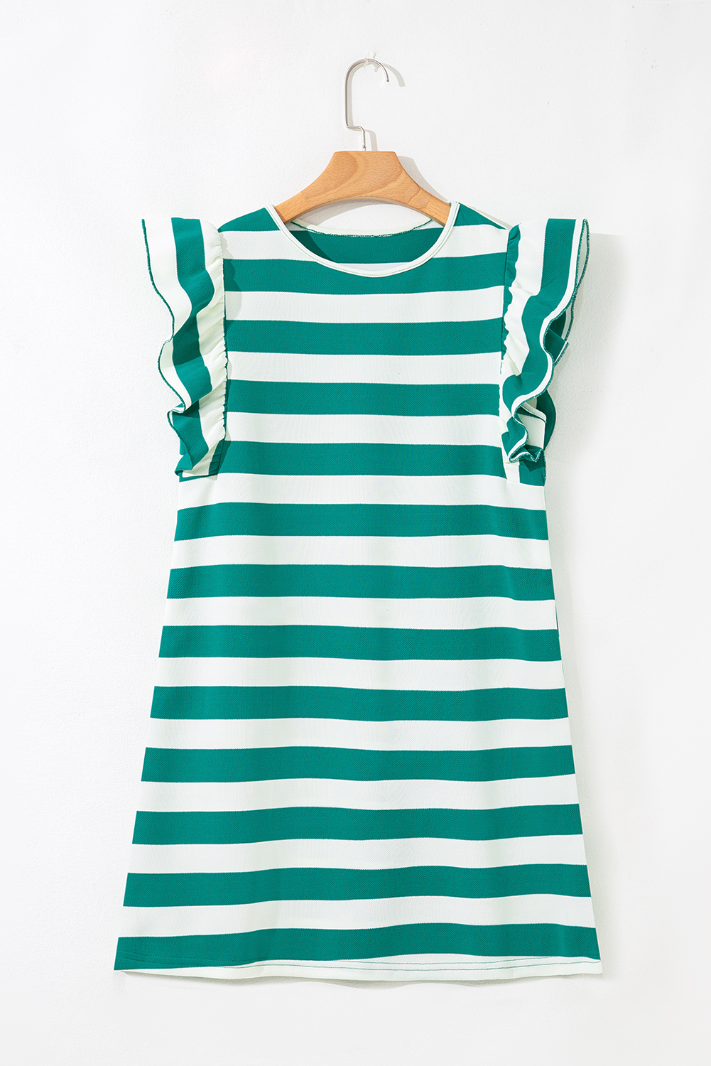 Green Stripe Flutter Sleeve Round Neck Shift Dress - loveforevers