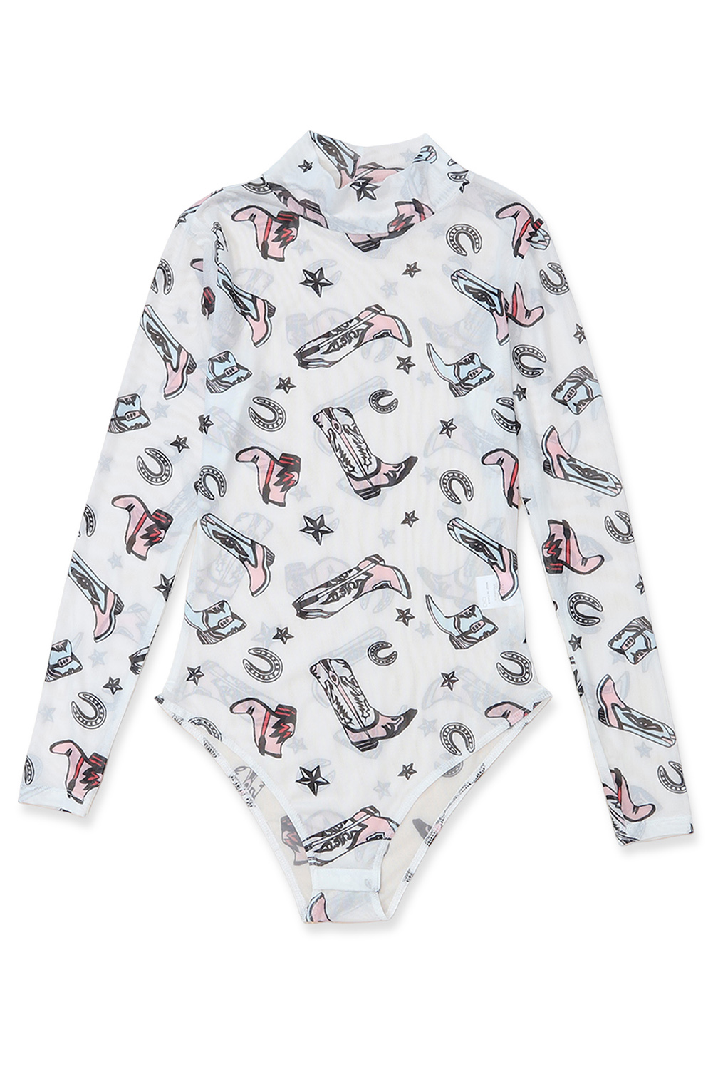 White Rodeo Bound Printed Long Sleeve Bodysuit - loveforevers