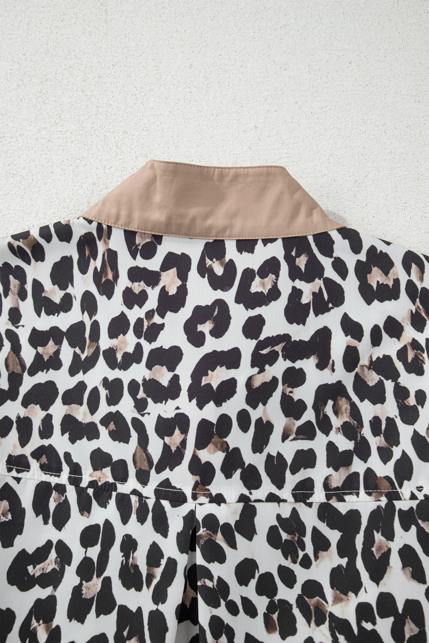 Multicolour Leopard Print Contrast Trim Button Split Neck Plus Long Sleeve Top - loveforevers