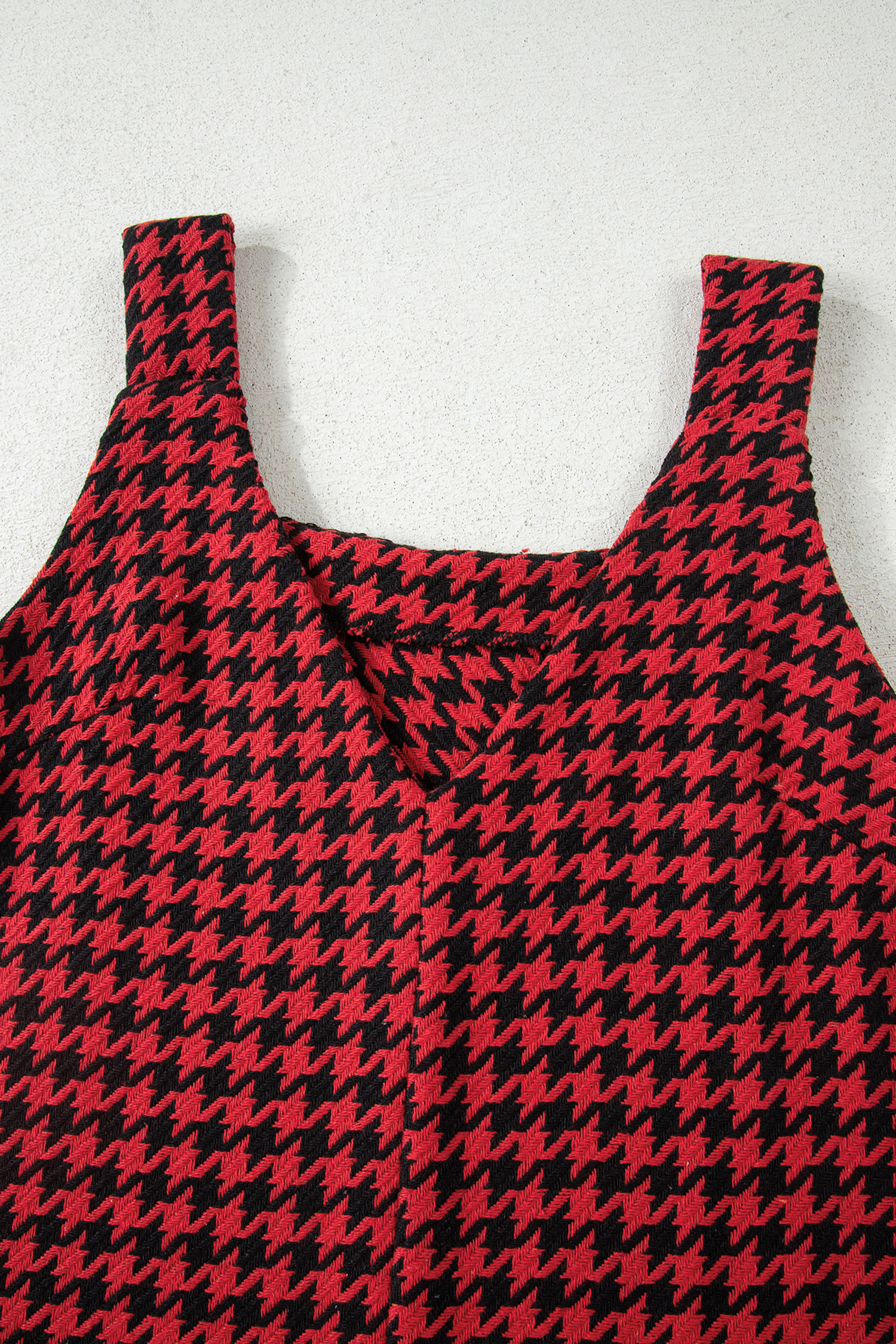 Khaki Houndstooth Print V Neck Sleeveless Mini Dress - loveforevers
