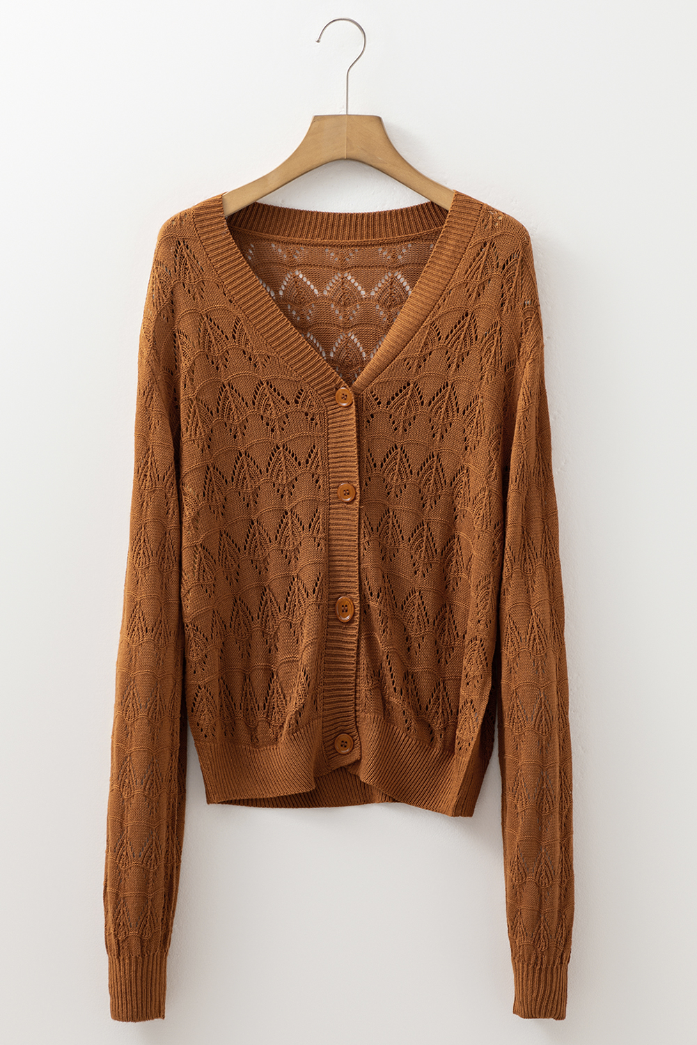Fiery Red Lightweight Buttoned Front Crochet Cardigan - loveforevers