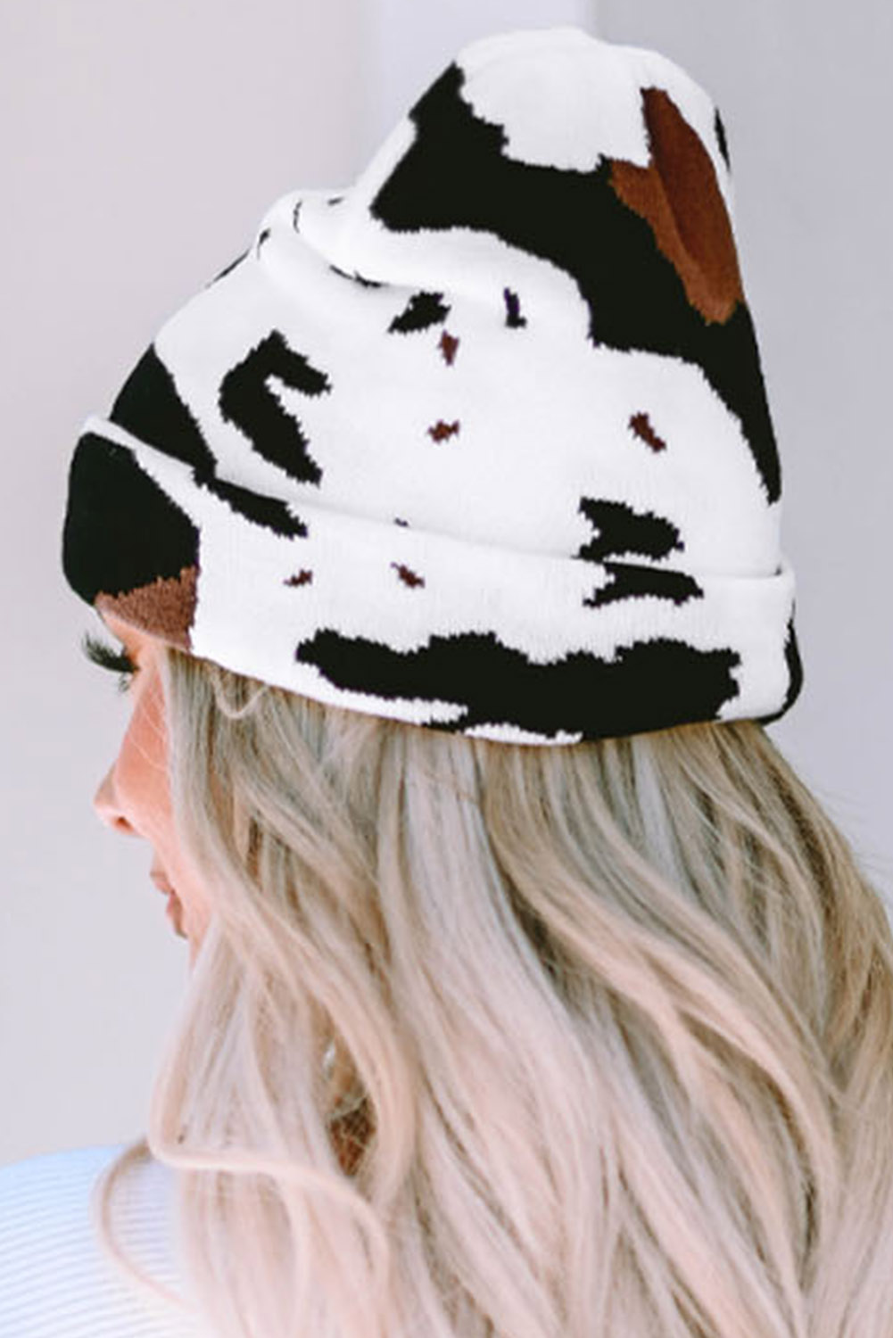 Black Cow Spots Printed Warm Beanie Hat - loveforevers