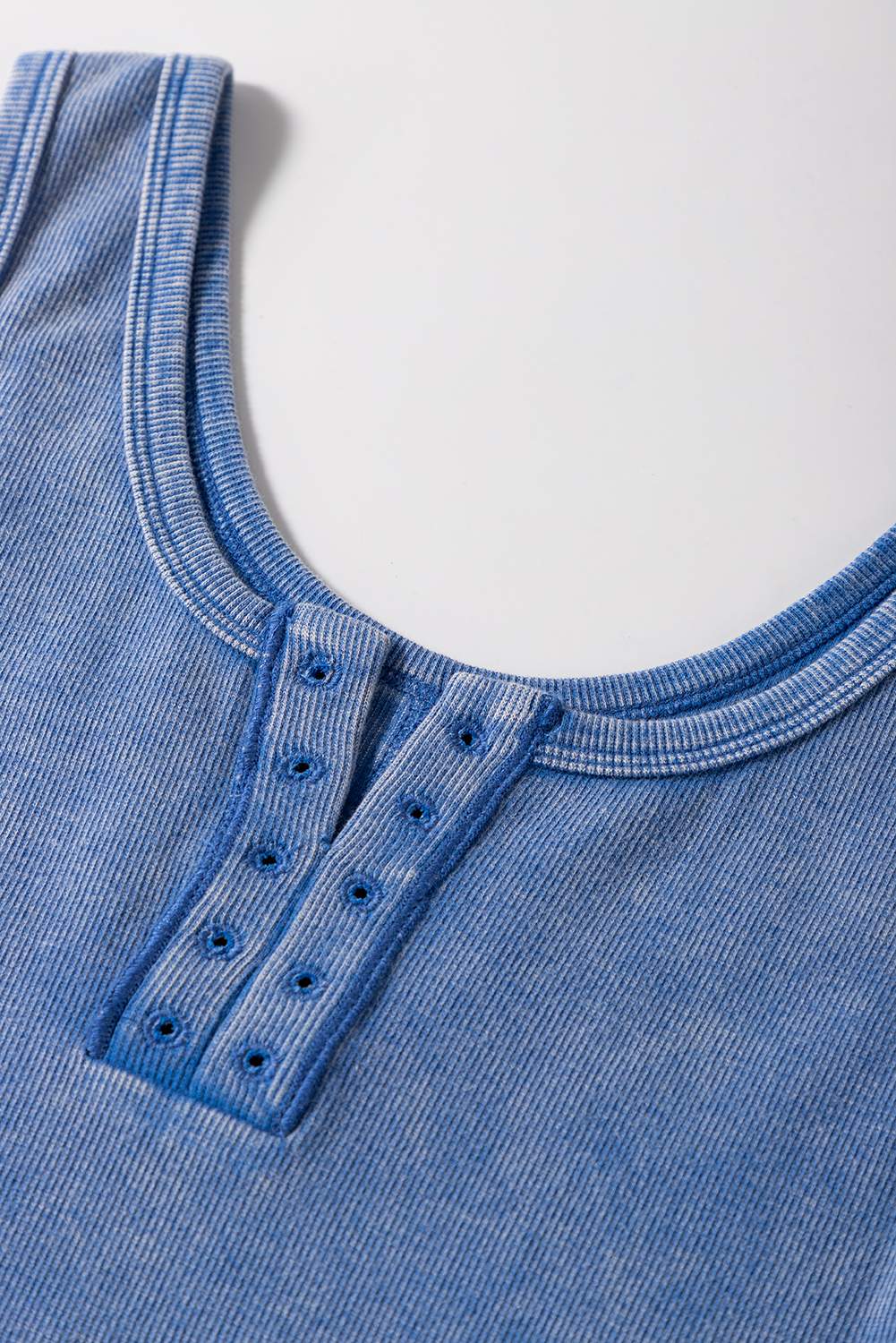 Sky Blue Mineral Wash Ribbed Notch Neck Tank Top - loveforevers