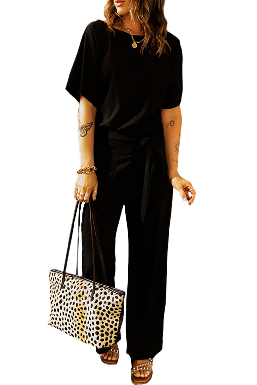 Black Dolman Sleeve Belted Straight Leg Jumpsuit - loveforevers