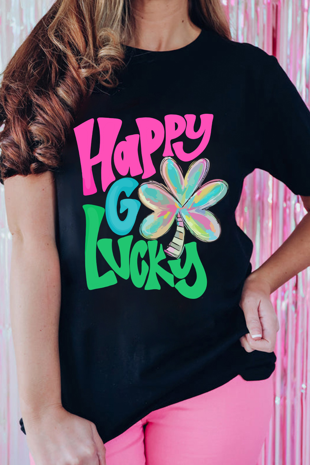 Black St. Patricks Lucky Clover Print O Neck T Shirt - loveforevers