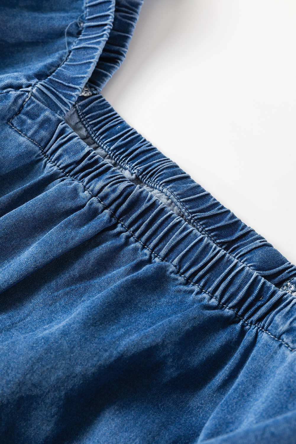 Dusk Blue Square Neck Side Pockets Loose Fit Denim Mini Dress - loveforevers