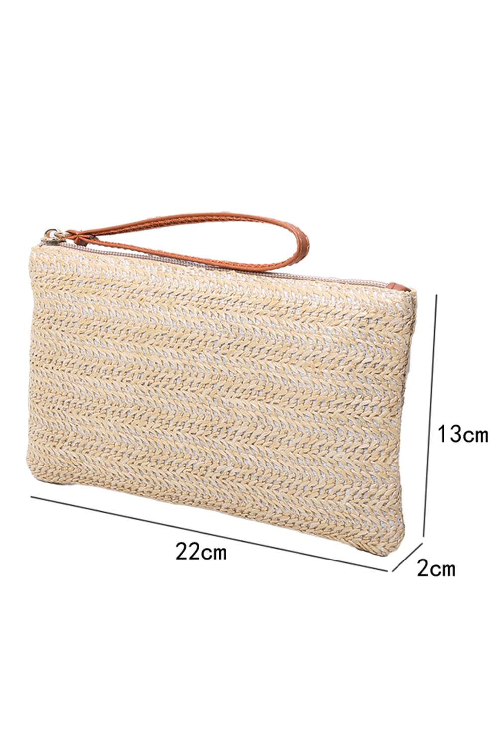 Oatmeal Straw Woven Wrist Strap Zipper Large Wallet - loveforevers