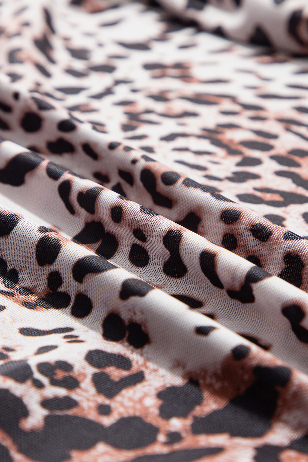 Brown Leopard Smocked Neck Mesh Long Sleeve Bodysuit - loveforevers