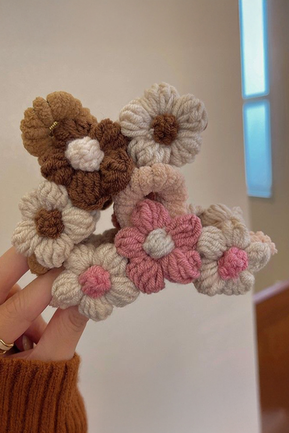 Pink Flower Crochet Cover Large Hair Claw Clip - loveforevers