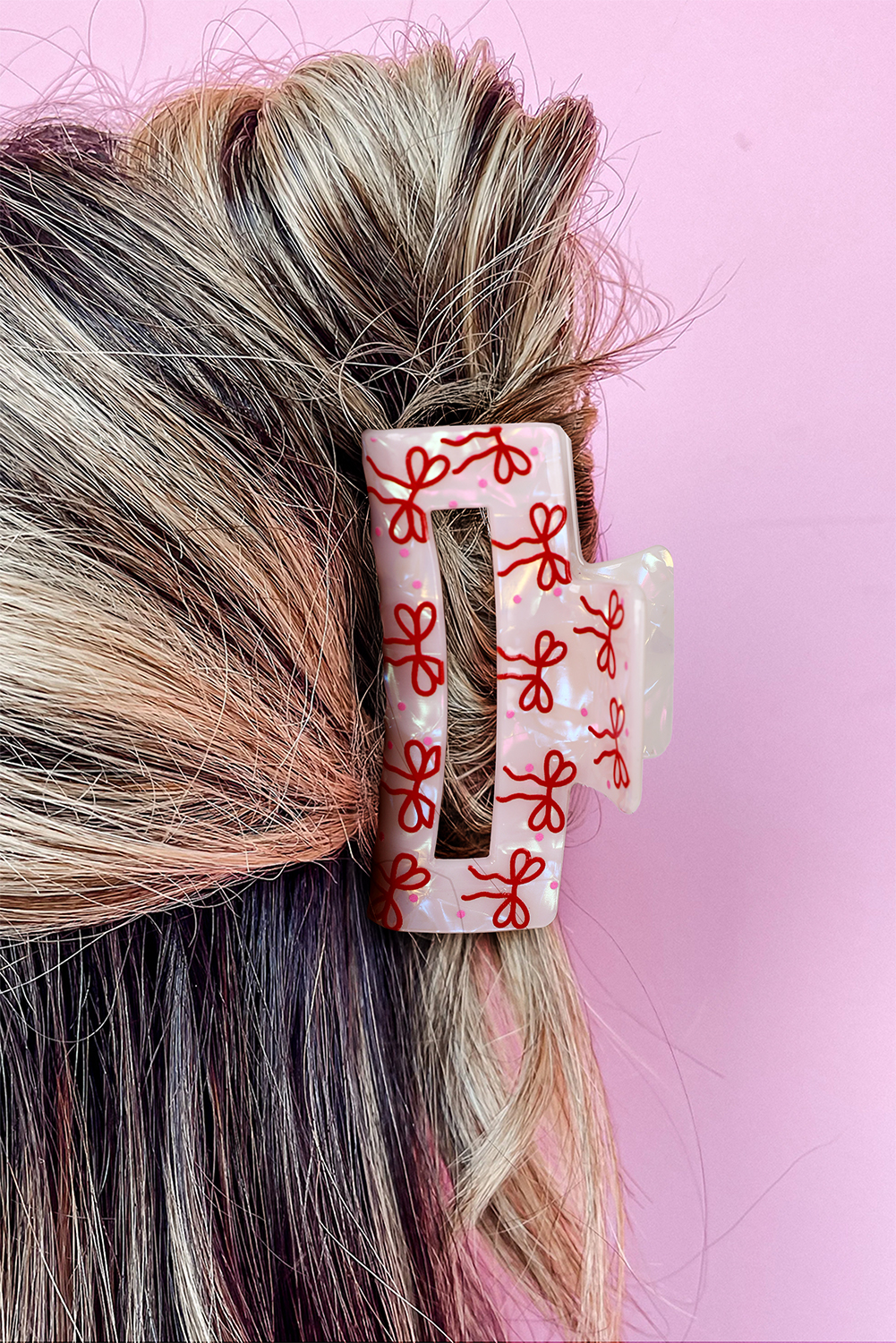 Racing Red Bow Knot Print Cut Out Square Hair Claw Clip - loveforevers