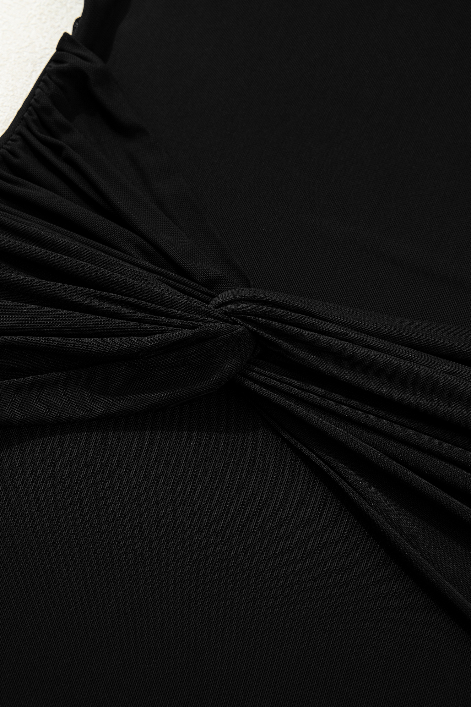 Black Sheer Mesh Long Sleeve Twisted Knot Side Slit Midi Dress - loveforevers