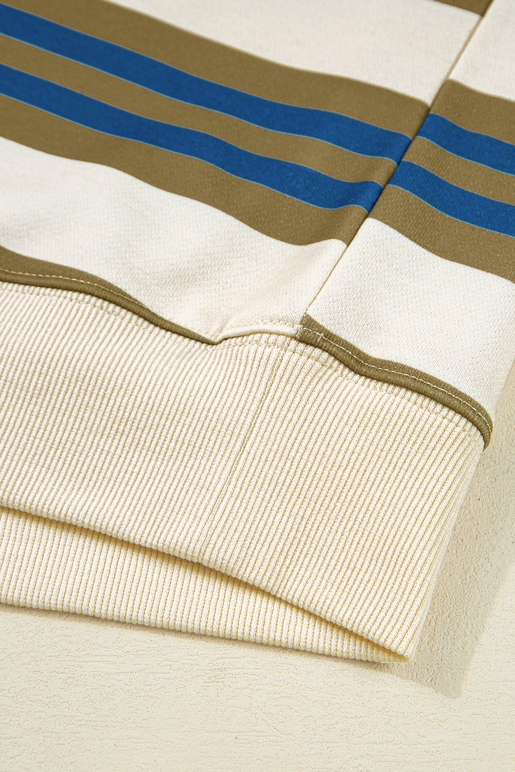 Khaki Stripe Crew Neck Drop Shoulder Pullover Sweatshirt - loveforevers