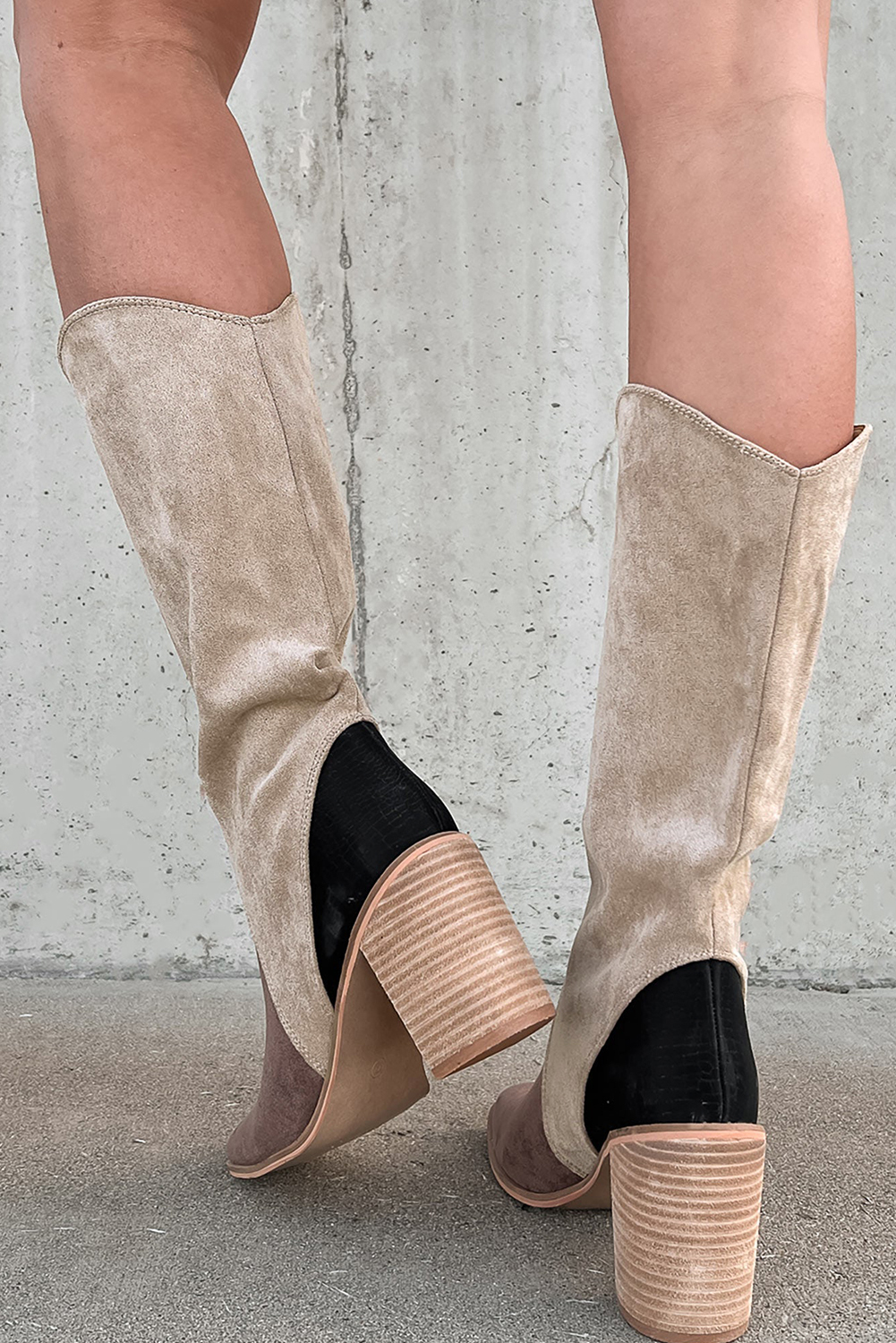 Coffee Suede Calf Length Chunky Heel Boots - loveforevers