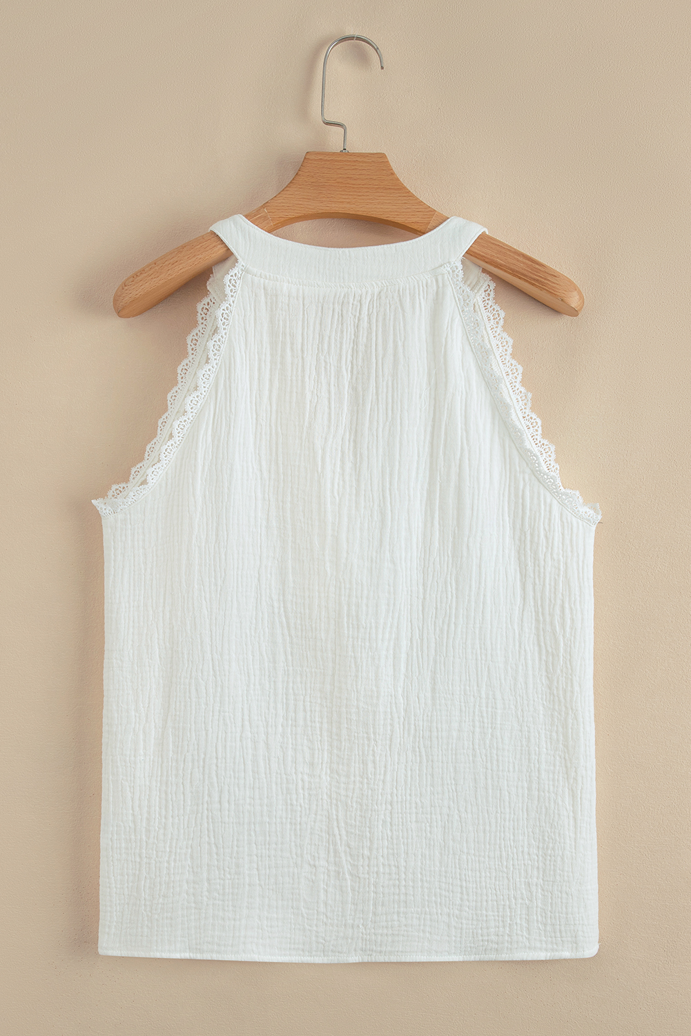 White Textured Lace Trim Pure Cotton Sleeveless Top - loveforevers