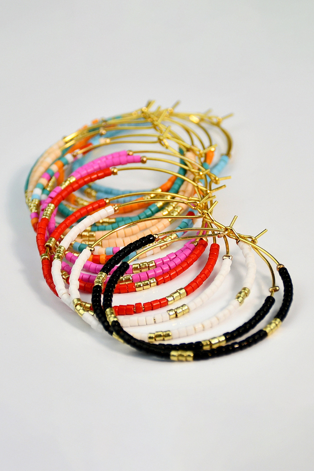 Rose Red 1 Pairs of Rice Beads Gold Plated Alloy Hoop Earrings - loveforevers