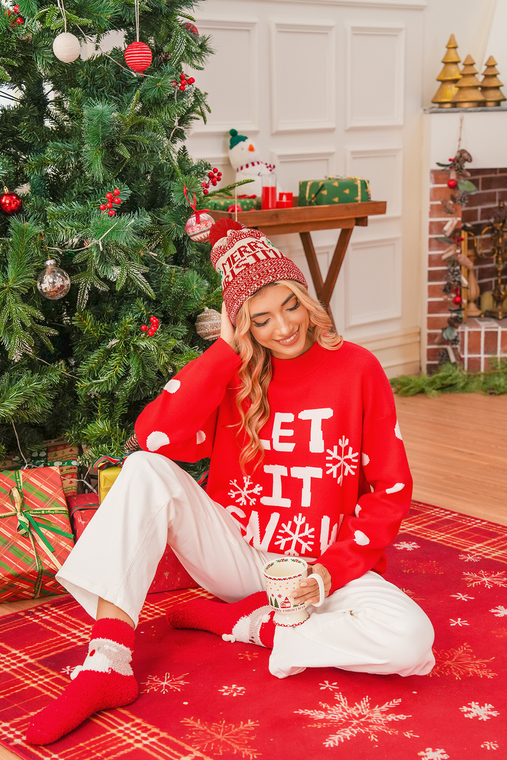 Fiery Red MERRY CHRISTMAS Winter Beanie Hat - loveforevers