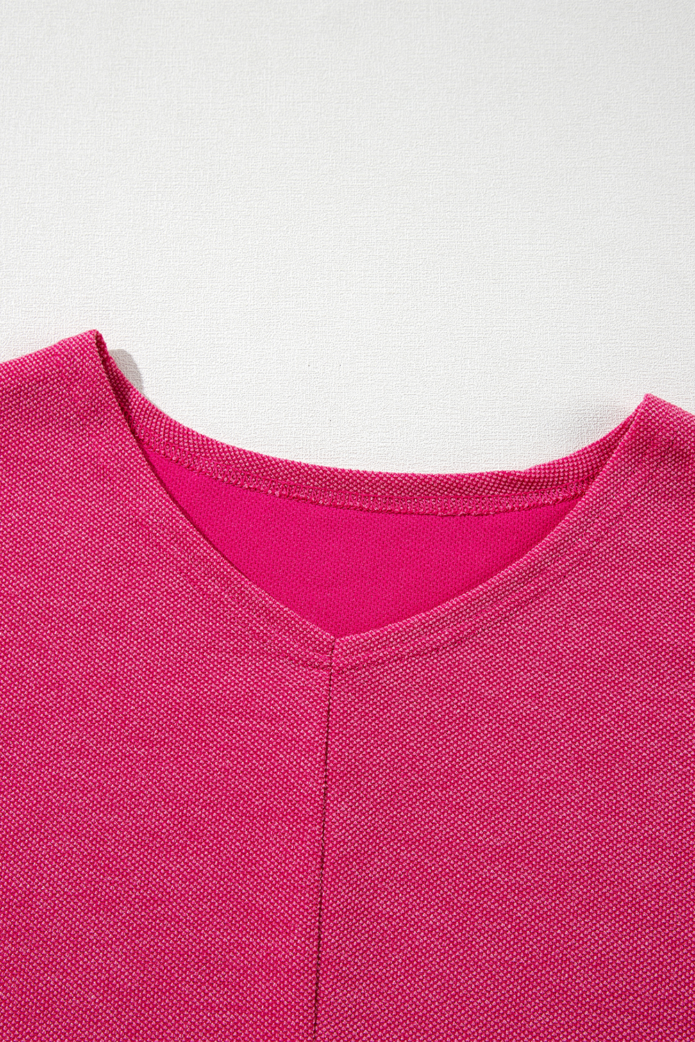 Rose Red Textured Long Sleeve V Neck Top - loveforevers