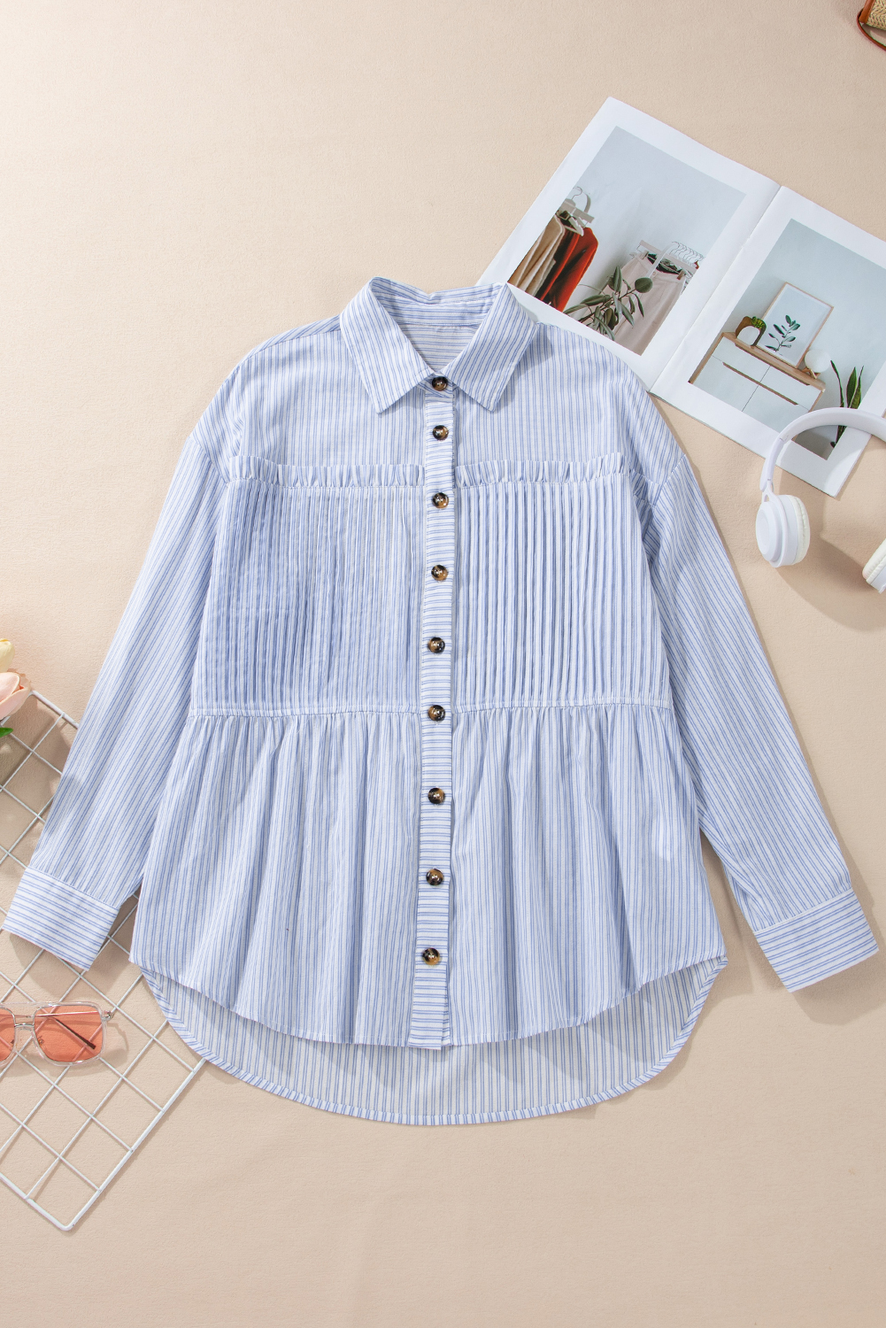 Sky Blue Stripe Striped Buttoned up Long Sleeve Shirt - loveforevers