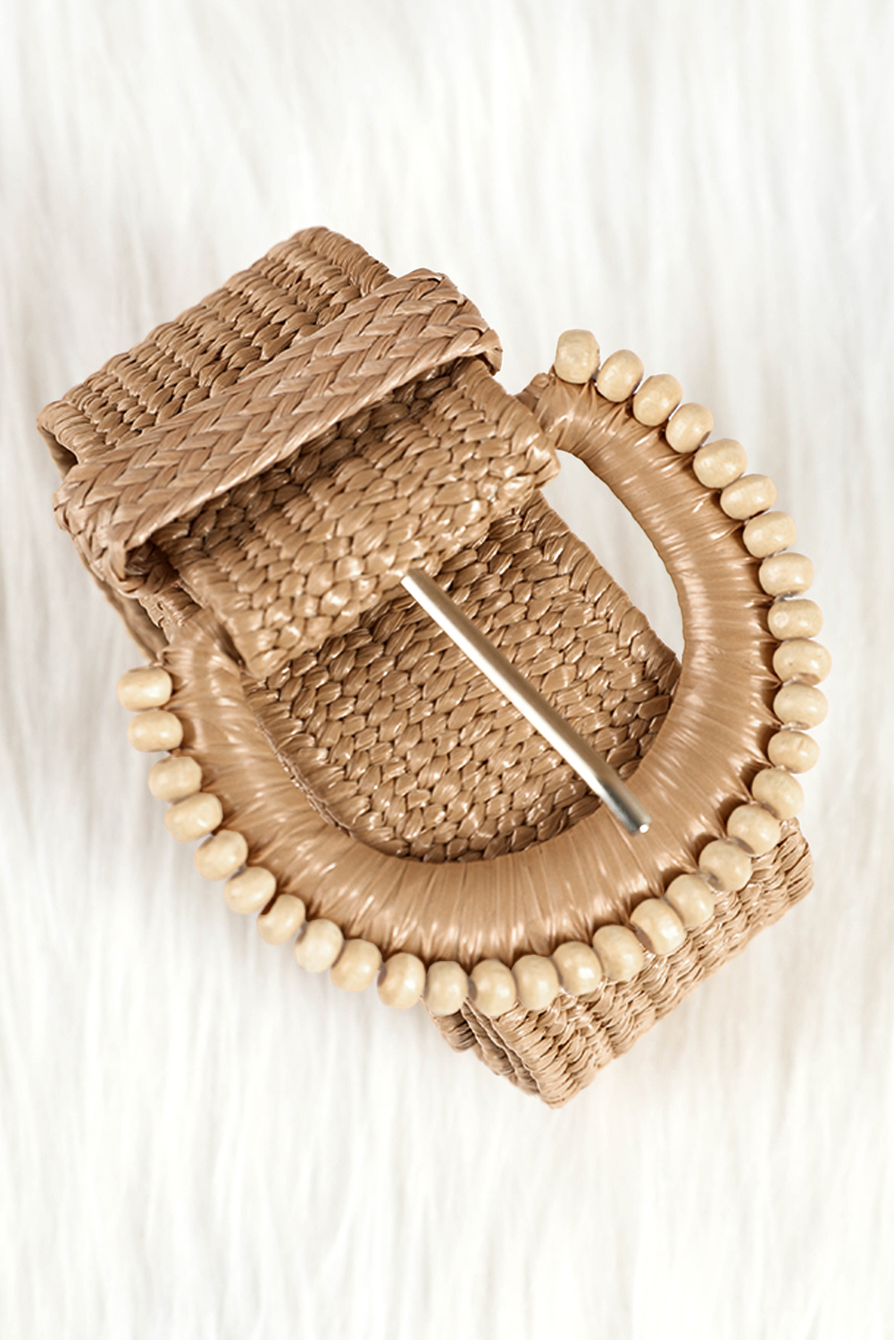 Camel Boho Beaded Straw Woven Belt - loveforevers