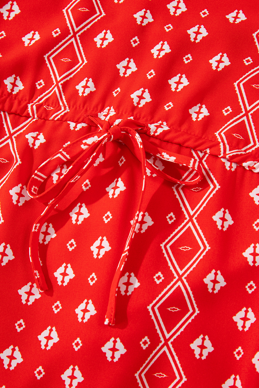 Red Boho Fashion Print Spaghetti Straps Drawstring Maxi Dress - loveforevers