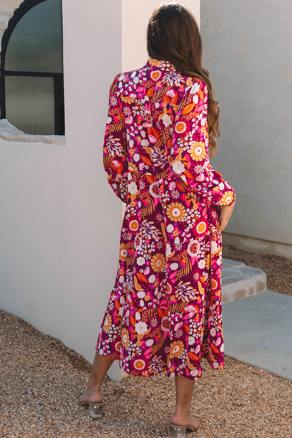 Purple Collared Tiered Flowy Long Dress - loveforevers