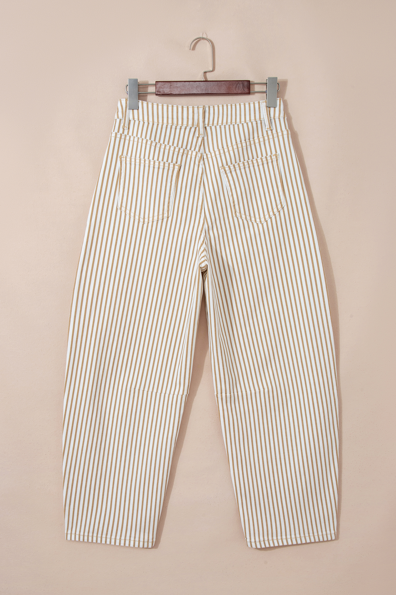 Khaki Stripe Casual Barrel Jeans - loveforevers