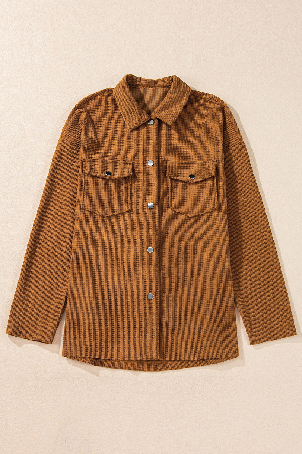 Brown Textured Flap Pocket Drop Shoulder Shacket - loveforevers