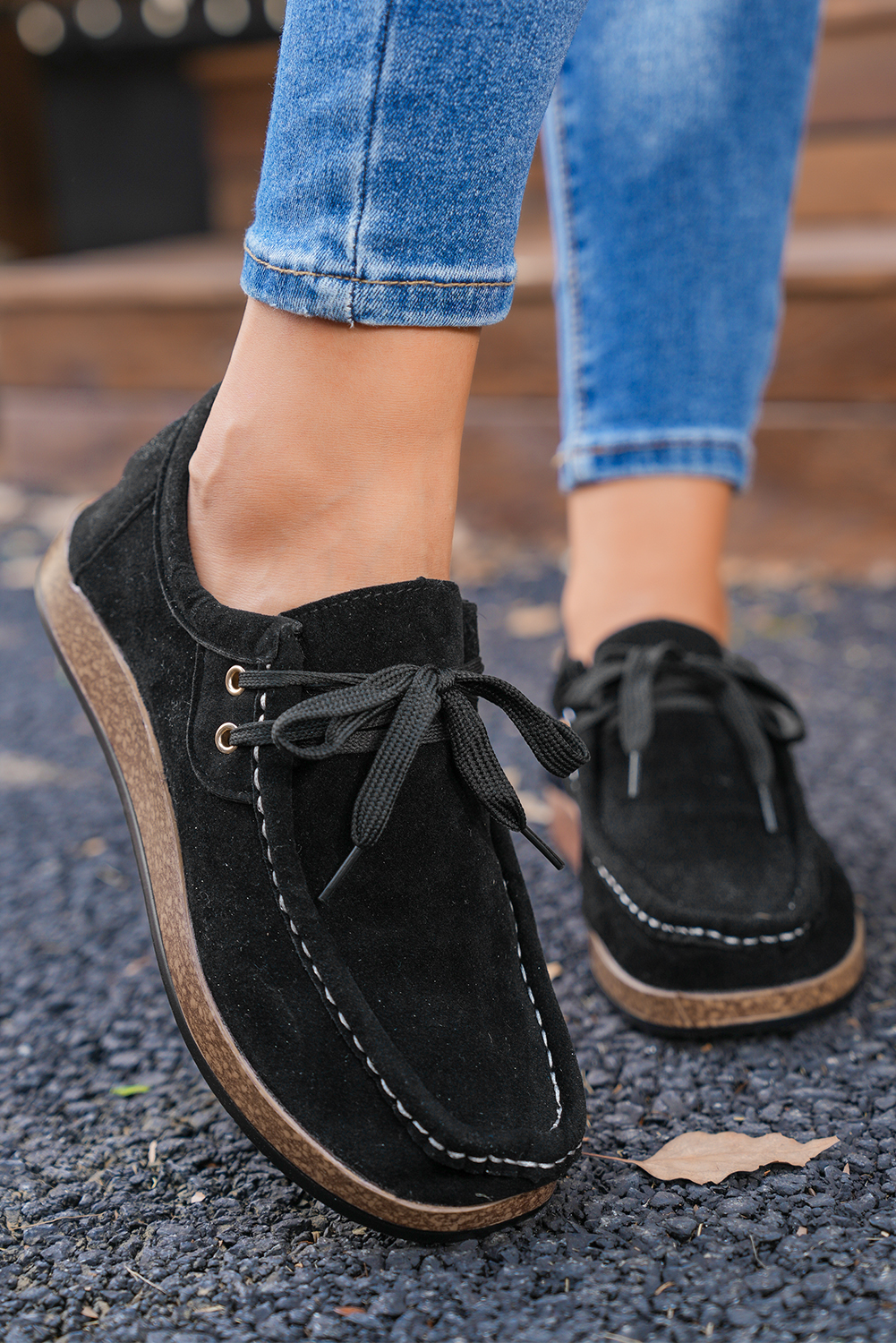 Color black Thick Sole Lace-up Casual Shoes - loveforevers