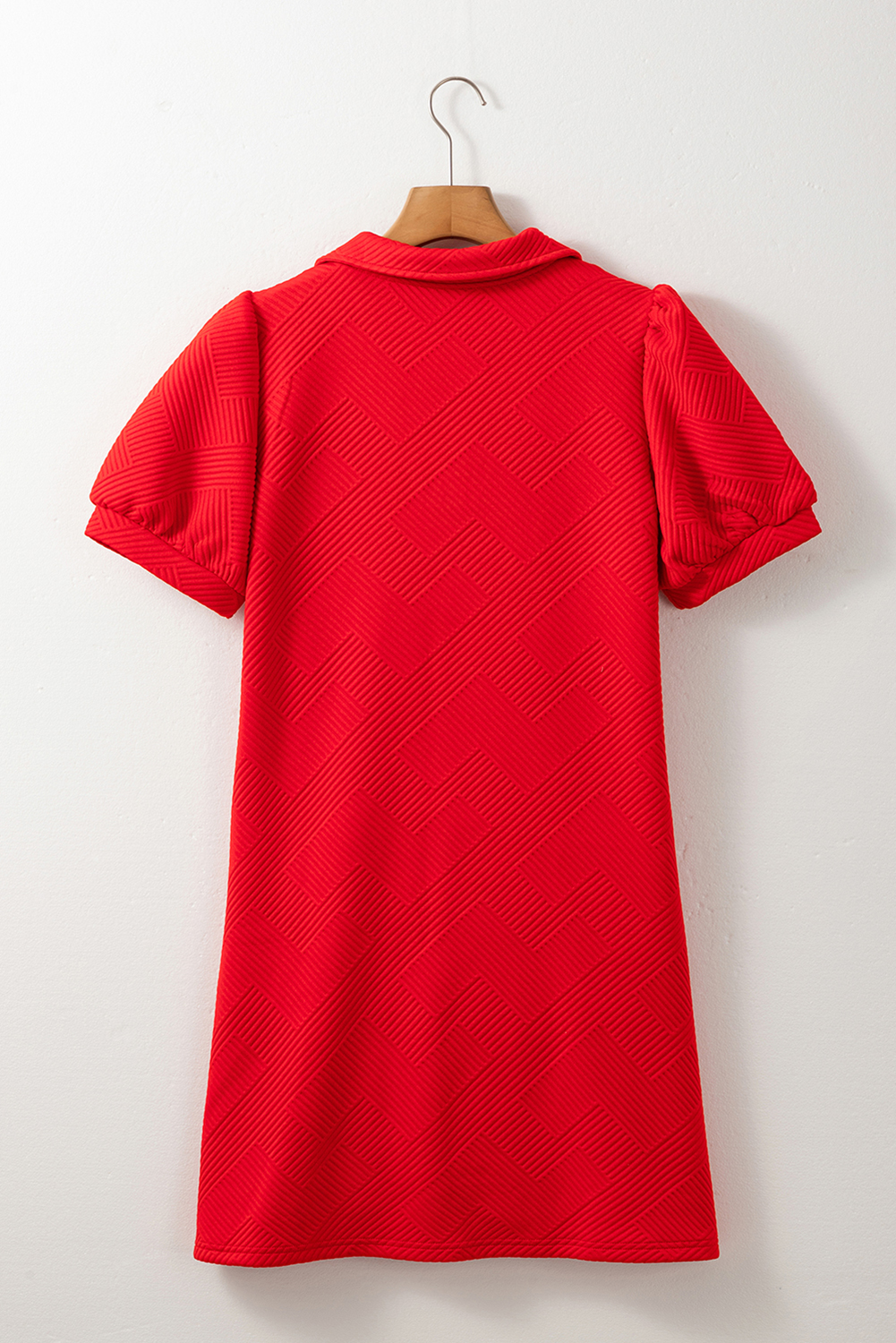Fiery Red Sequin American Flag Patched Polo Collar Textured T Shirt Dress - loveforevers