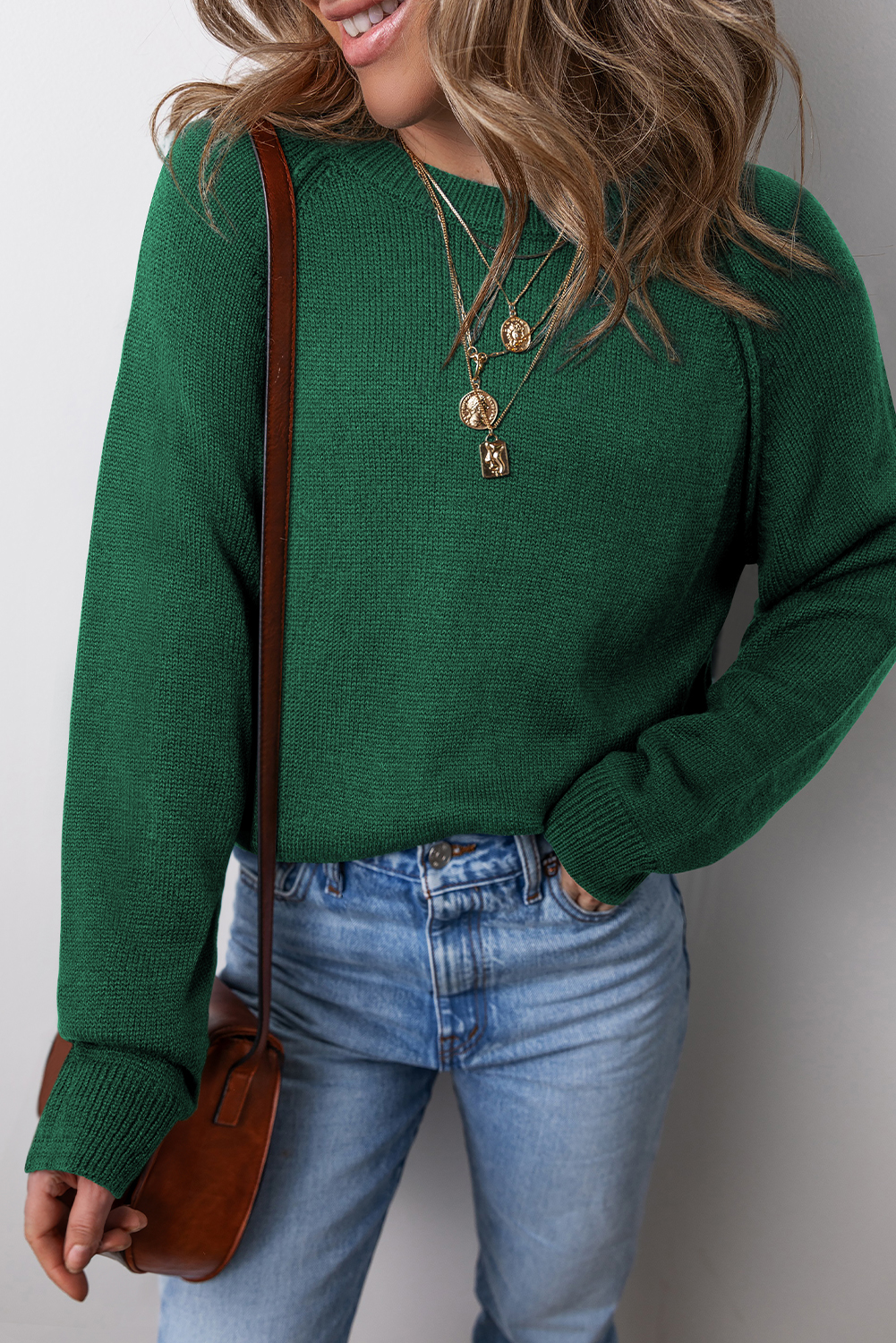 Evergreen Raglan Sleeve Crew Neck Sweater - loveforevers