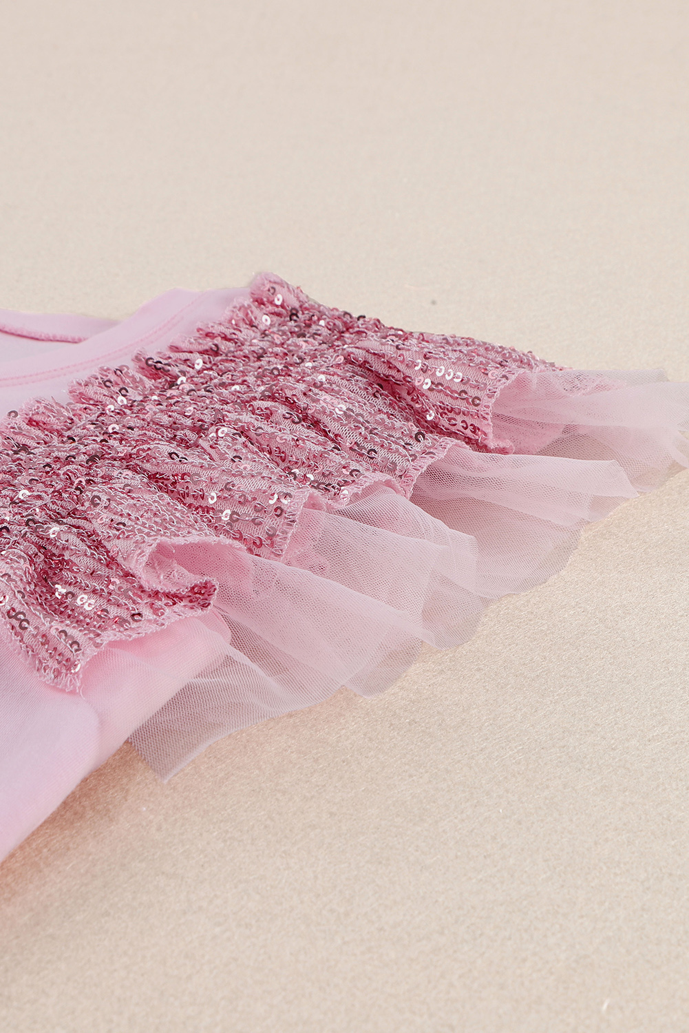 Pink Sequined Ruffle Mesh Sleeves Top - loveforevers
