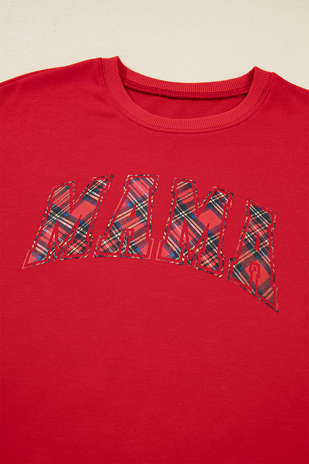 Red Plaid Mama Graphic Christmas Holiday Crewneck Pullover and Pants Two Piece Lounge Set - loveforevers