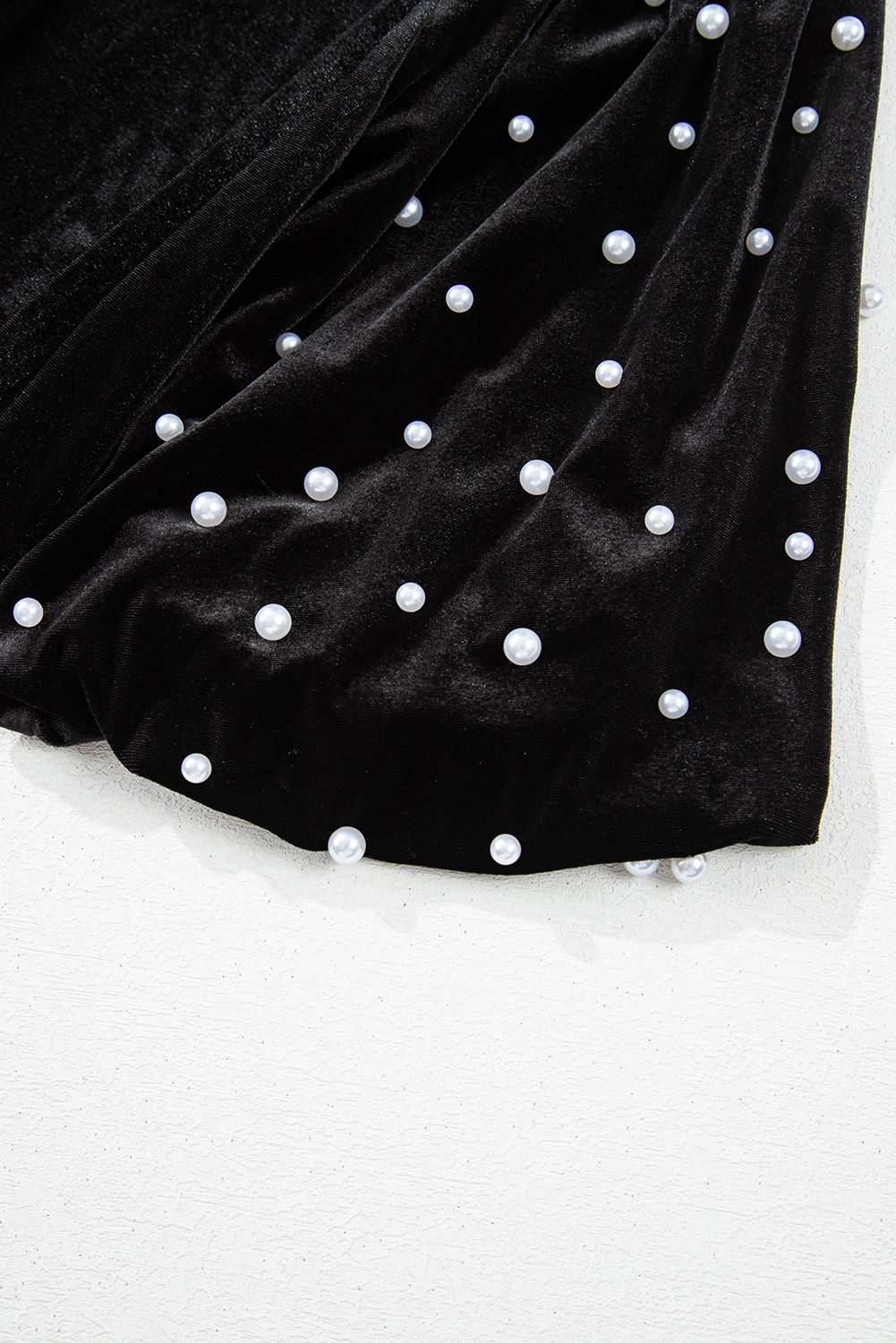 Black Pearl Beaded Half Sleeve Velvet Top - loveforevers