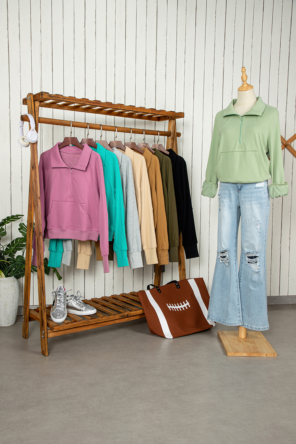 Aruba Blue Quarter Zip Stand Neck Kangaroo Pocket Sweatshirt - loveforevers
