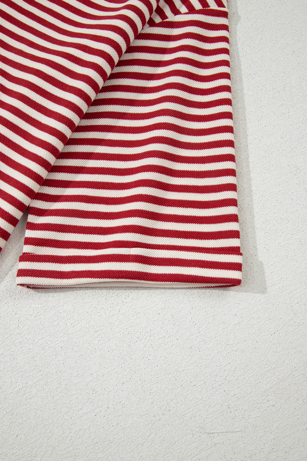 Red Stripe Bowknot Cutout Back Drop Shoulder Wide Bracelet Sleeve Loose Tee - loveforevers