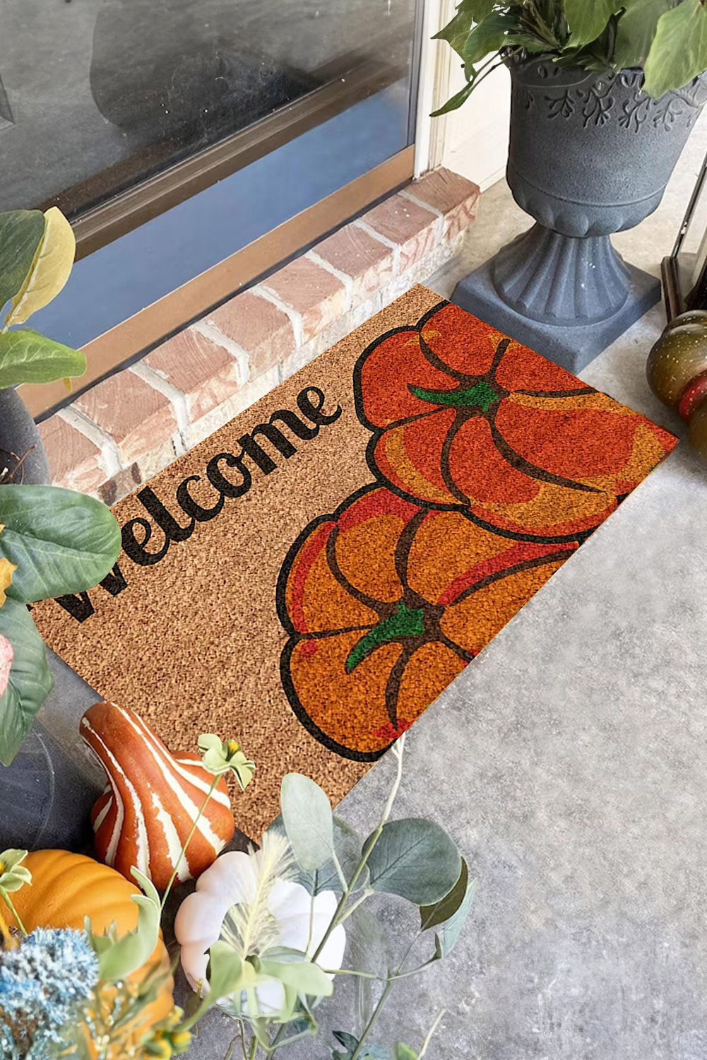 Orange Welcome Thanksgiving Pumpkin Graphic Ground Mat - loveforevers
