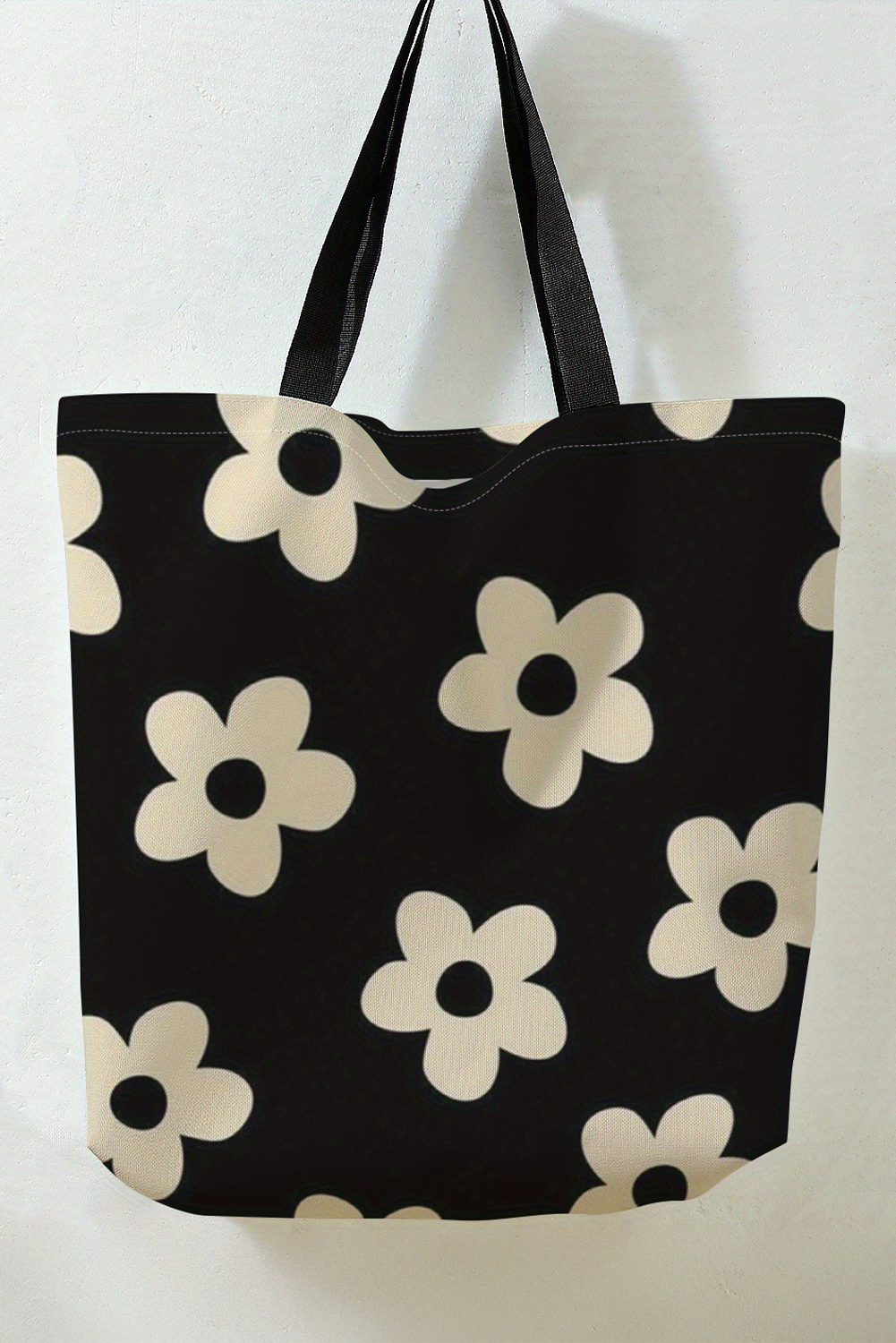 Black Flower Print Canvas Large Capacity Shoulder Bag - loveforevers
